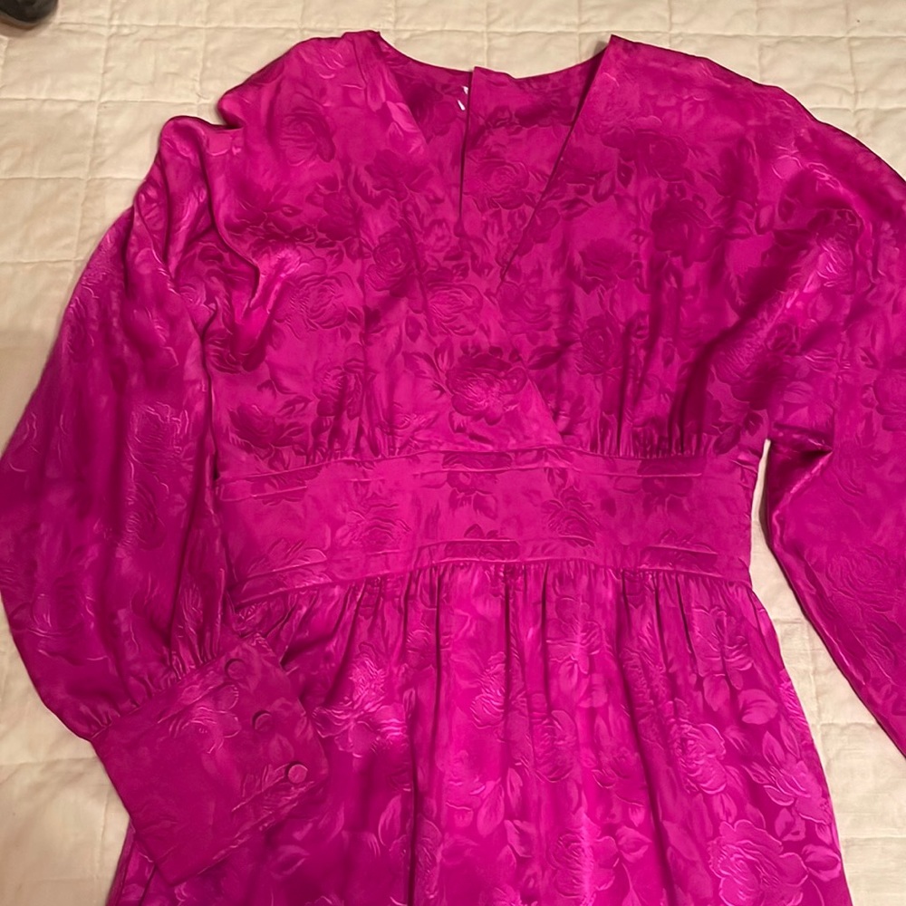 Vintage Hot Pink Floral Midi Formal Dress